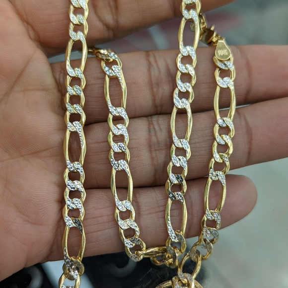 10kt Real Gold Figaro Diamond Cut Chain 6.5mm 24 Inch